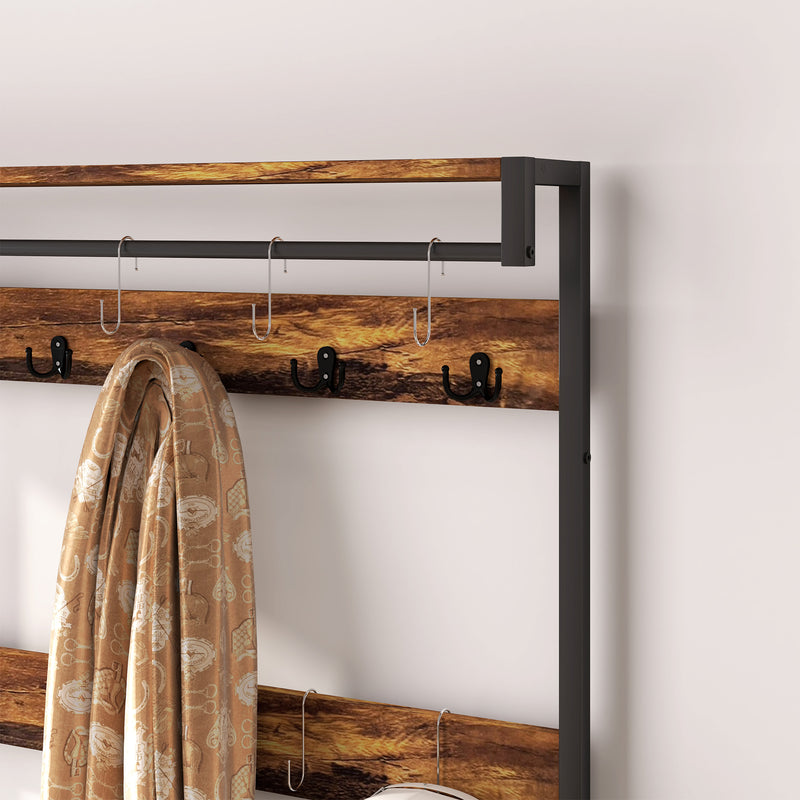 Industrial Style Hallway Coat Rack With Shoe Bench in Brown and Black by HOMCOM