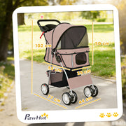 Foldable Pet Stroller With 360 Degree Wheels And Reflective Strips For Dogs And Cats Brown AOSOM
