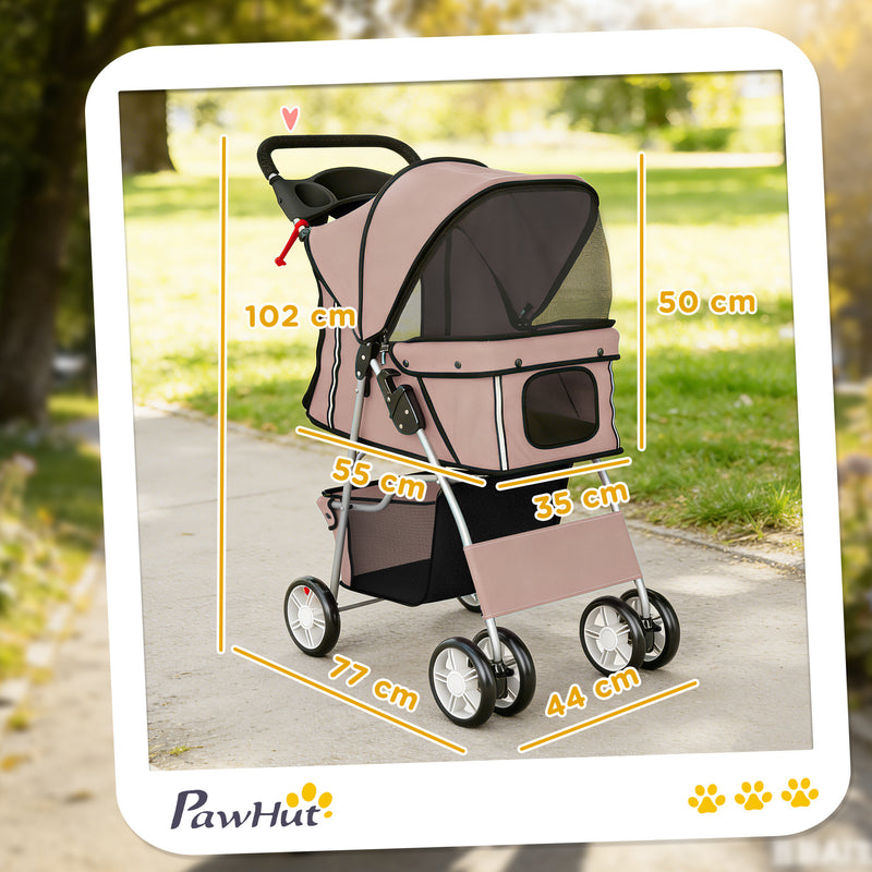 Foldable Pet Stroller With 360 Degree Wheels And Reflective Strips For Dogs And Cats Brown AOSOM