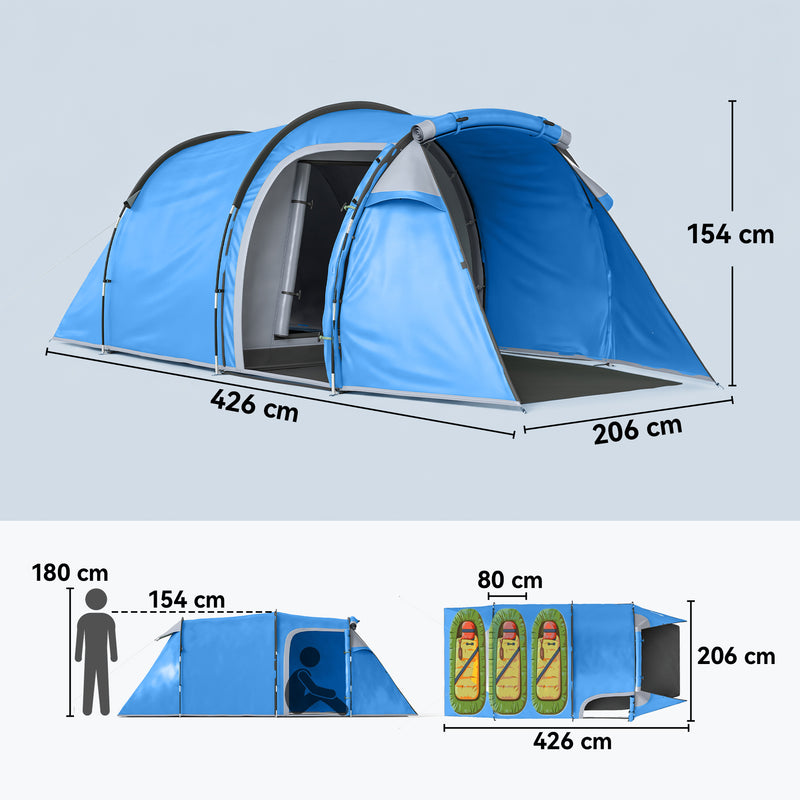 Outsunny 2 Room Tent with Vestibule, Weather-Resistant Camping Tent with Air Vents for Fishing Hiking, Sky Blue