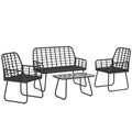 Rattan Garden Furniture Set for Small Patios or Balconies with Cushions and Coffee Table Black Outsunny
