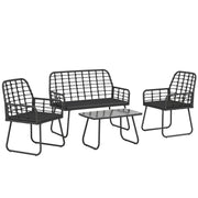 Rattan Garden Furniture Set for Small Patios or Balconies with Cushions and Coffee Table Black Outsunny
