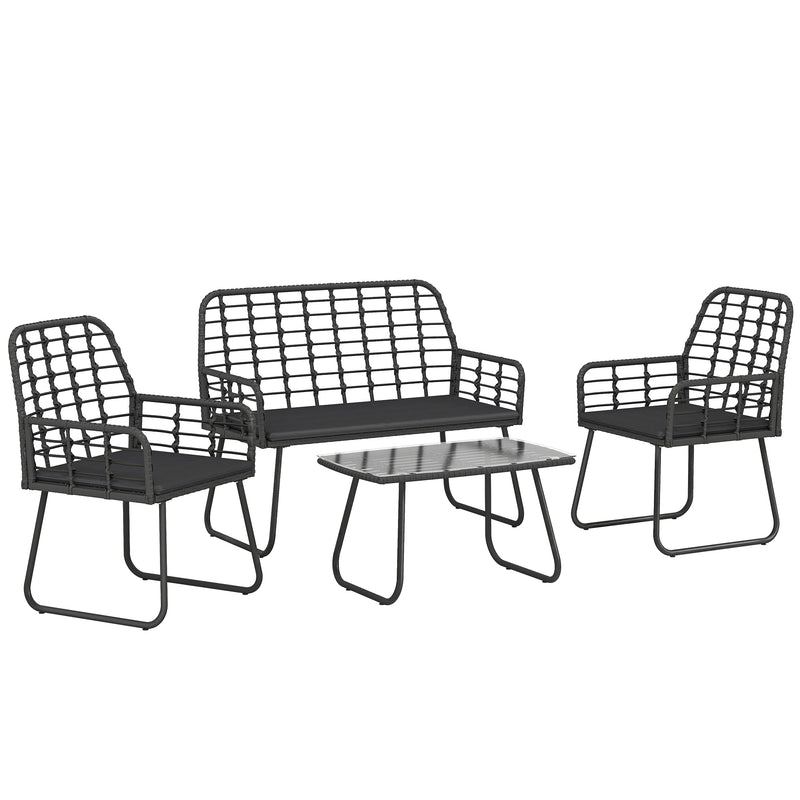 Rattan Garden Furniture Set for Small Patios or Balconies with Cushions and Coffee Table Black Outsunny