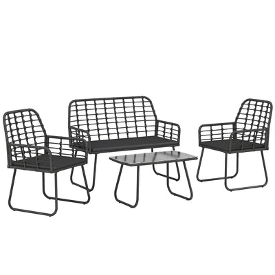 Rattan Garden Furniture Set for Small Patios or Balconies with Cushions and Coffee Table Black Outsunny
