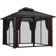 3m x 3m Hardtop Garden Gazebo with Polycarbonate Roof and Netting by Outsunny