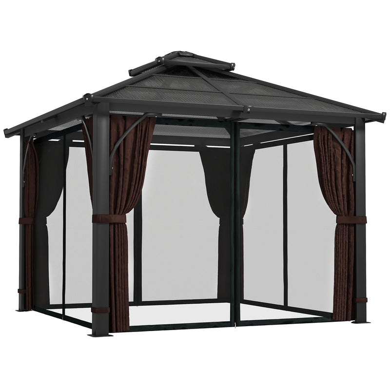 3m x 3m Hardtop Garden Gazebo with Polycarbonate Roof and Netting by Outsunny