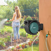 Wall Mounted Retractable Garden Hose Reel With Auto Rewind And Spray Nozzle Black Outsunny