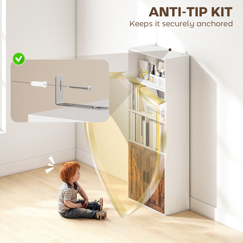 5 Tier Wooden Bookcase With Adjustable Shelves For Home Office Or Study, Rustic Brown