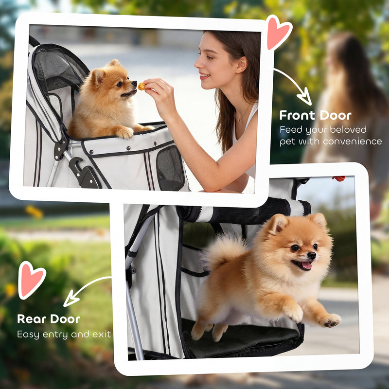 Dog Stroller for Small Pets with Easy Folding and Storage Basket Grey AOSOM
