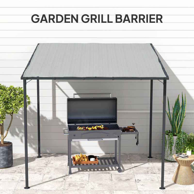 Wall Mounted Metal Pergola for Sheltered Outdoor Dining and Relaxing, Light Grey Outsunny