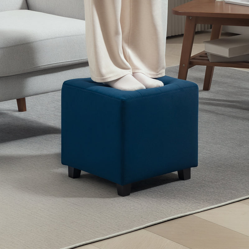 Blue Velvet Feel Square Ottoman Footstool with Padded Seat by HOMCOM
