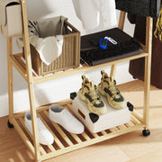 Natural Bamboo Clothes Rack with Shelves and Hooks for Storage by HOMCOM