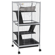 Small Animal Cage with Wheels and Platforms for Indoor Use, Light Grey