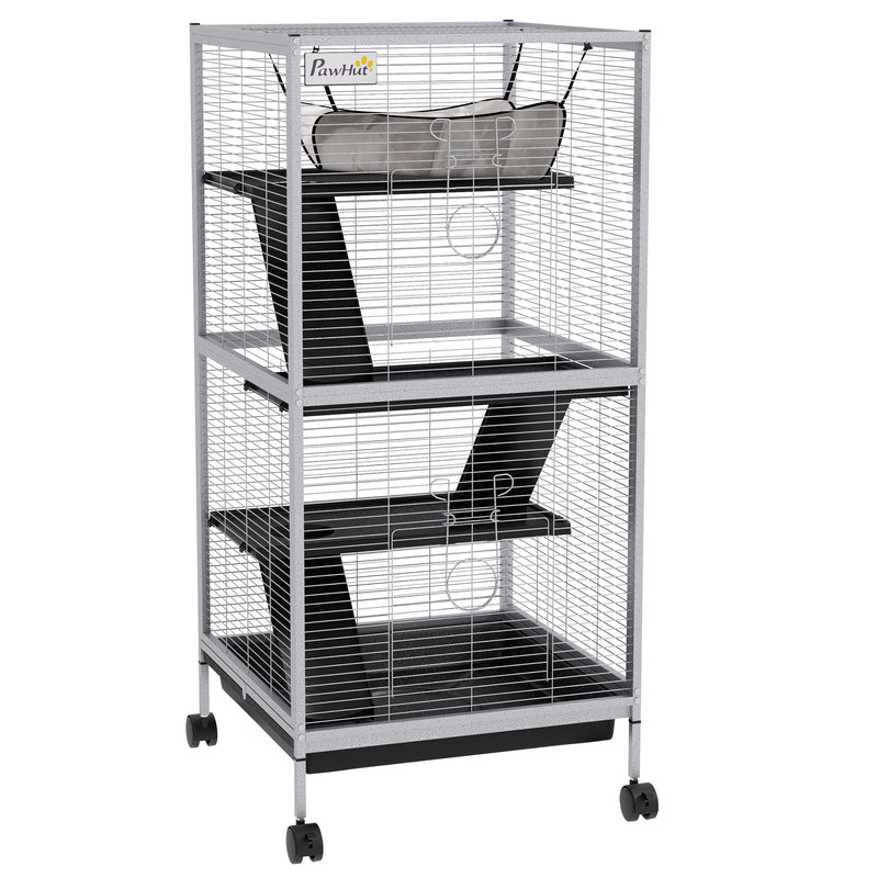 Small Animal Cage with Wheels and Platforms for Indoor Use, Light Grey