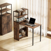 Bookcase With Fold Out Desk For Small Spaces, Hidden Storage, 105W x 60D x 127H cm