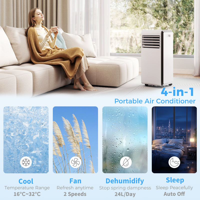 Portable Air Conditioner for Bedrooms and Home Offices with 4-in-1 Cooling and Dehumidifier White Homcom