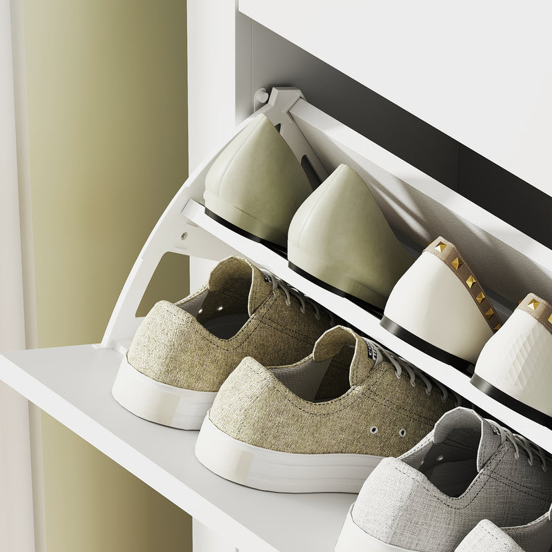White Two Drawer Shoe Storage Cabinet with Modern Slim Design