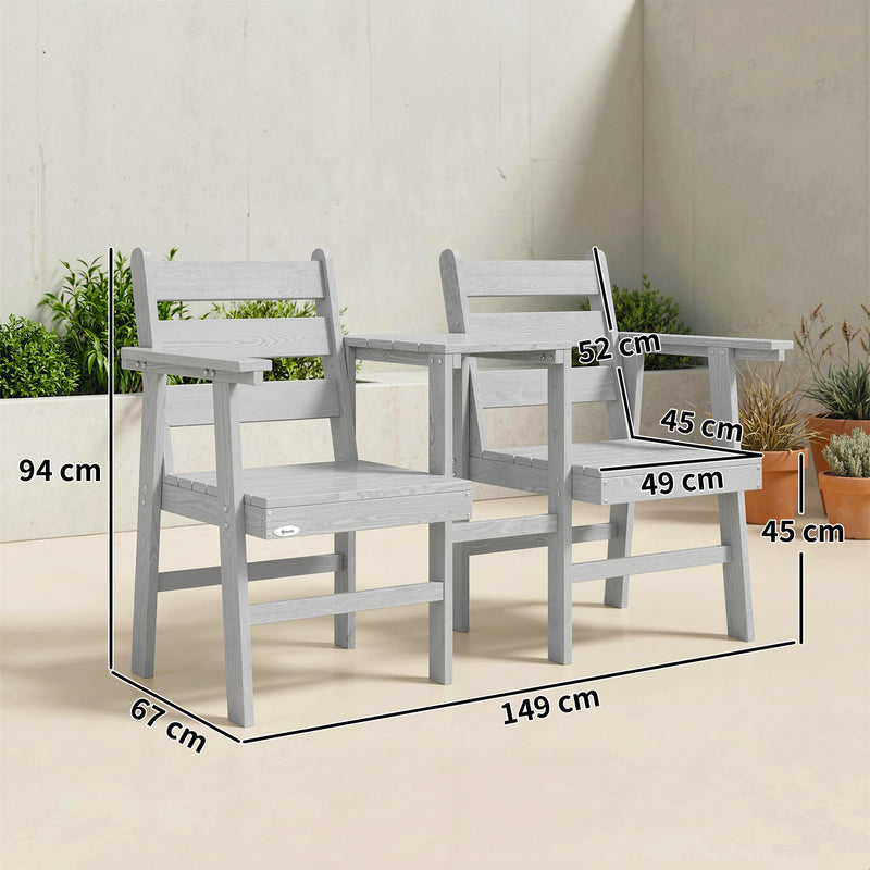 Garden Bench with Built In Table for Two Comfortable Outdoor Seating Grey Outsunny