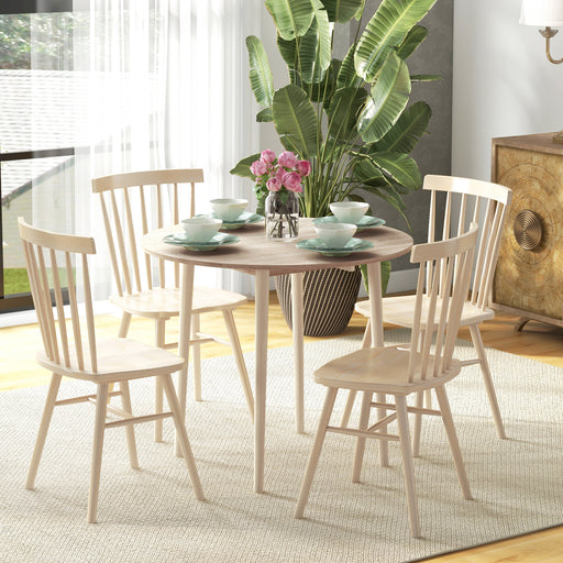 Folding Round Dining Table for 4 with Drop Leaf Space Saving Design for Small Rooms Natural