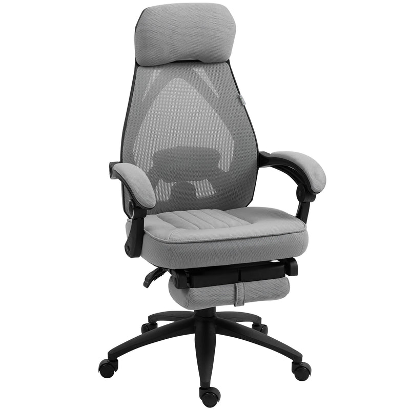 Dark Grey High Back Swivel Office Chair with Footrest and Adjustable Headrest by Vinsetto