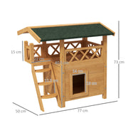 Outdoor Wooden Cat House With Balcony And Stairs Ideal Shelter For Pets, Natural Wood Finish