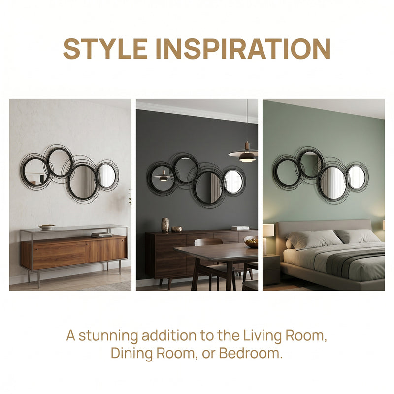 Metal Wall Mirror for Hallway or Living Room with Modern Asymmetrical Frame Black