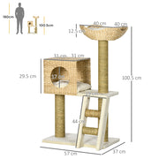 Multi Level Cat Tree with Scratching Posts Bed and Hideaway House for Indoor Cats Natural