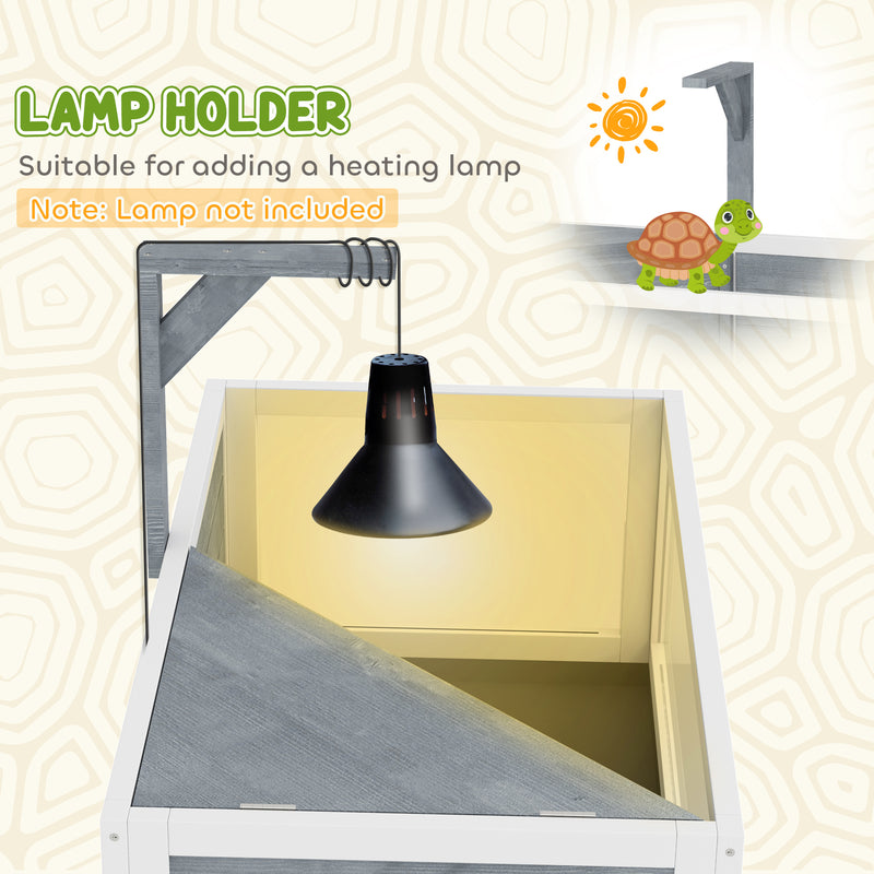Wooden Tortoise House with Storage Shelf Clear Windows Lamp Holder and Tray Grey by PawHut