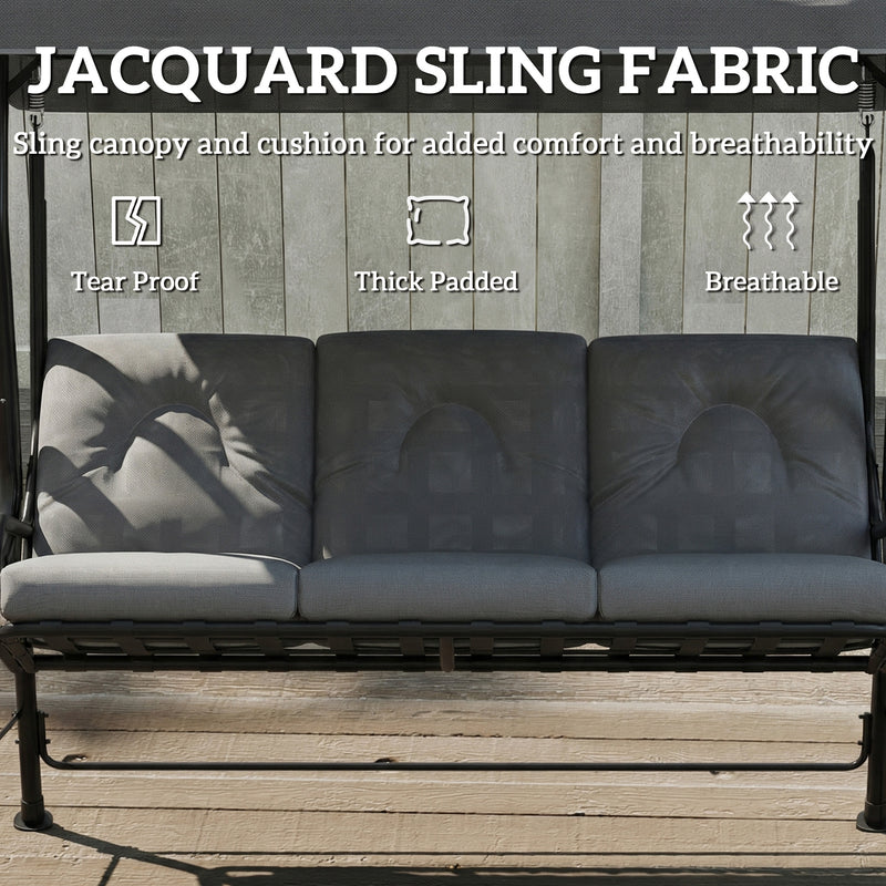 3 Seater Garden Swing Chair with Adjustable Canopy and Thick Cushions Light Grey Outsunny