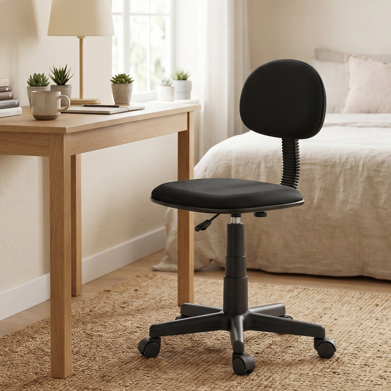 Armless Office Chair for Small Desks Space Saving Adjustable Seat Black