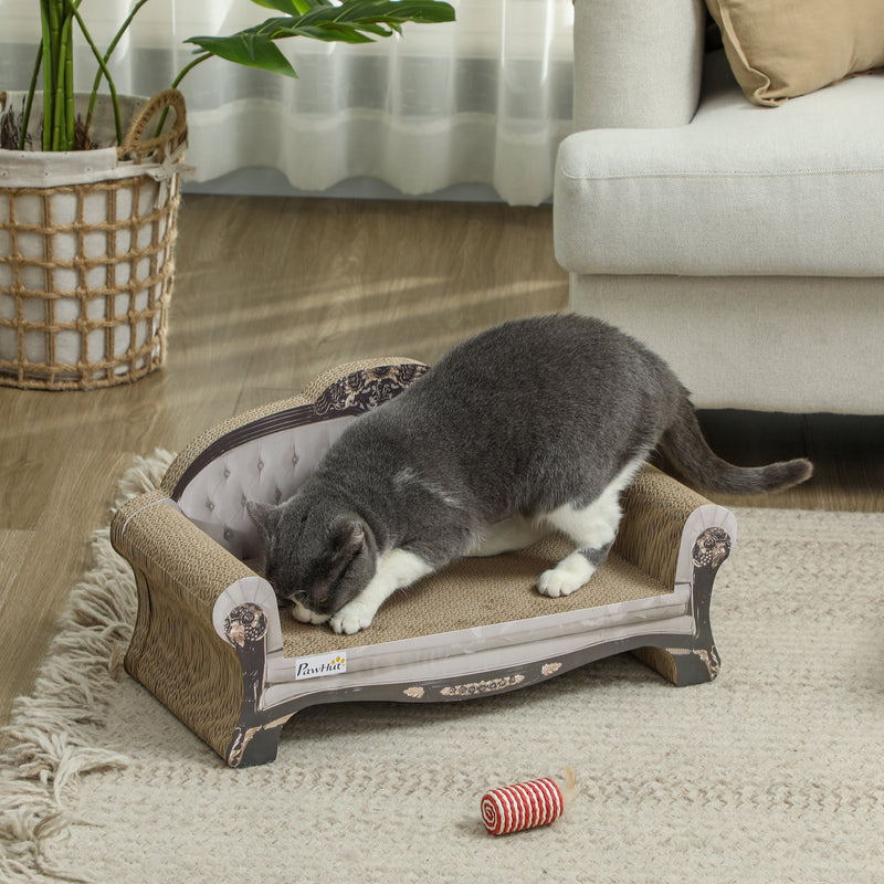 2-in-1 Cat Scratcher with Organic Catnip for Indoor Cats Brown 29.5 x 56 x 26cm by PawHut