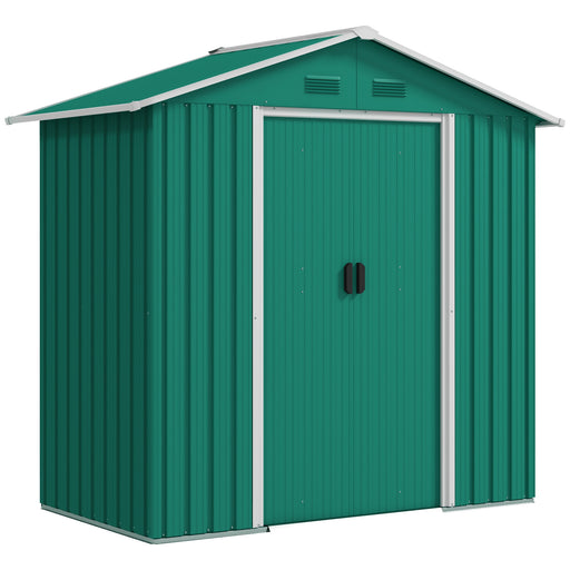 Metal Garden Storage Shed With Sliding Doors And Vents Ideal For Tools, Green