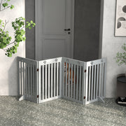 Grey Wooden Foldable Freestanding Pet Safety Gate with Support Feet by PawHut