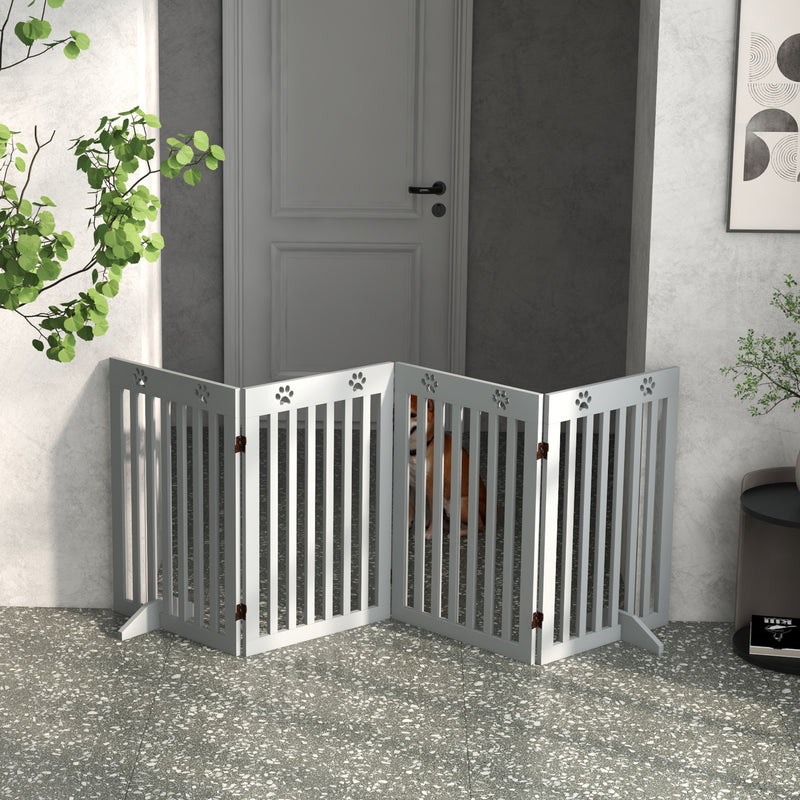 Grey Wooden Foldable Freestanding Pet Safety Gate with Support Feet by PawHut