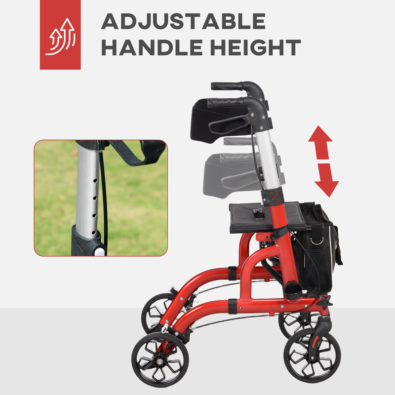 Rollator Walker with Padded Seat and Storage for Resting on Walks and Shopping Red
