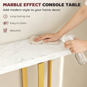 Narrow Console Table with Faux Marble Top and Steel Frame for Hallway Use White AOSOM