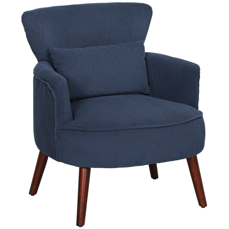 Blue Corduroy Retro Accent Chair with Wooden Legs for Living Room by HOMCOM