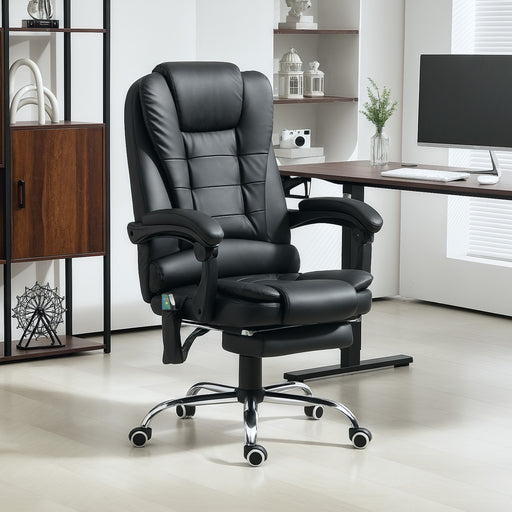 Black Heated Massaging Executive Swivel Office Chair with Adjustable Recline and Footrest by Vinsetto