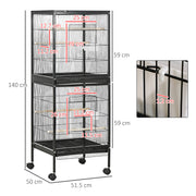 Large Bird Cage on Wheels with Removable Trays for Budgies Finches Cockatiels, Black