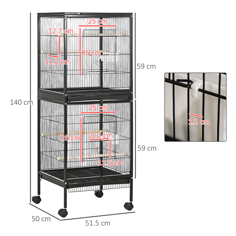Large Bird Cage on Wheels with Removable Trays for Budgies Finches Cockatiels, Black