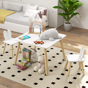 Kids Table and Chair Set with Bunny Backrest Ideal for Nursery and Playroom, White