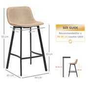 Set of 2 PU Leather Bar Stools with Backrest and Footrest for Kitchen or Breakfast Bar Light Brown