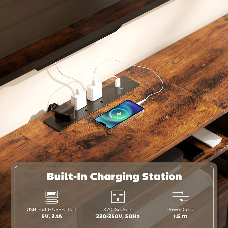 Industrial TV Unit With Storage For Living Room - Built In Sockets & USB Ports - For 65" TVs