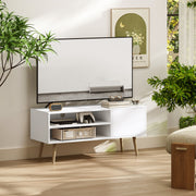 White TV Stand for TVs up to 55 Inches with Open Shelves and Cable Management