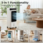 Portable Air Cooler with Fan and Humidifier for Quiet Room Cooling | Remote Control  | White Homcom