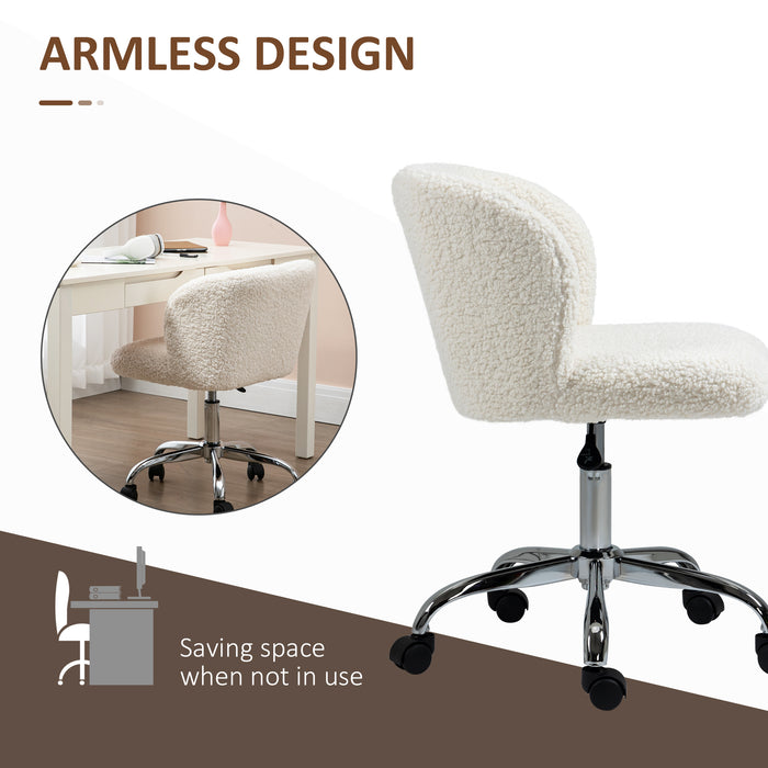 White Teddy Fleece Swivel Office Chair with Adjustable Height and Wheels for Home Office