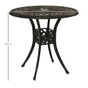 78 cm Round Garden Dining Table Cast Aluminium with Parasol Hole Bronze Tone by Outsunny