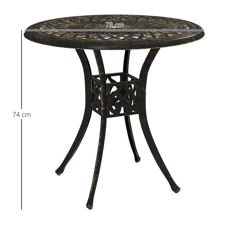 78 cm Round Garden Dining Table Cast Aluminium with Parasol Hole Bronze Tone by Outsunny