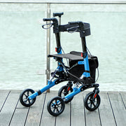 Blue Folding Rollator Walker with Seat Backrest Storage Bag and Dual Brakes by HOMCOM AOSOM