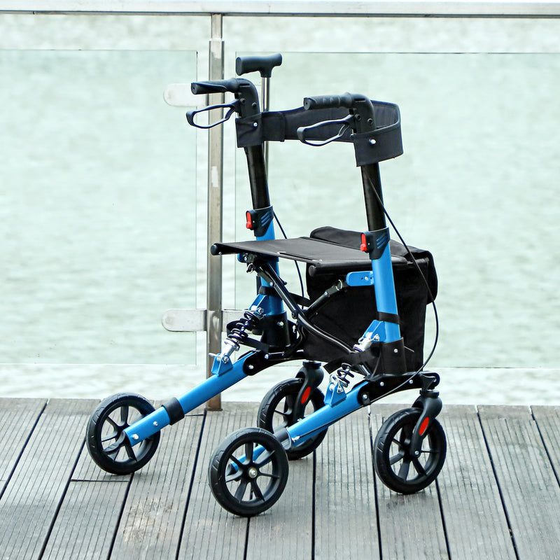 Blue Folding Rollator Walker with Seat Backrest Storage Bag and Dual Brakes by HOMCOM AOSOM